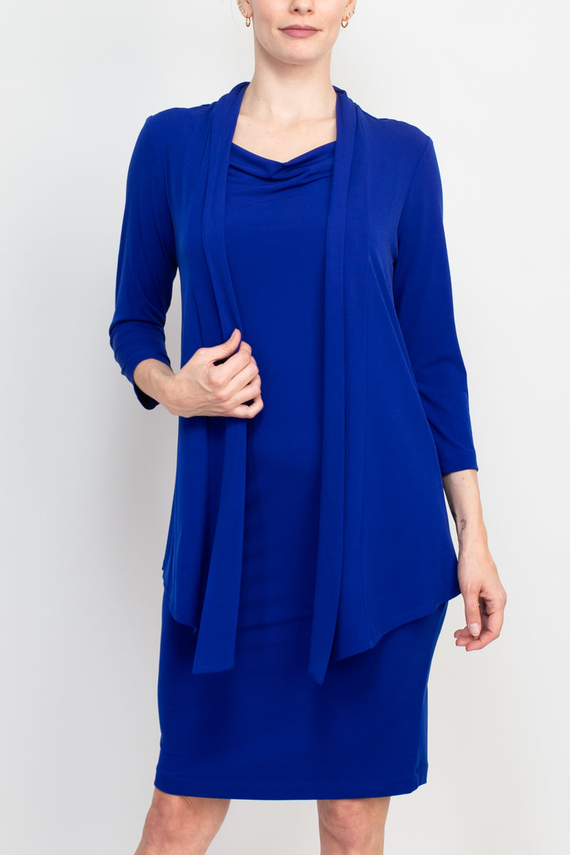 jersey jacket dress R & M Richards 2 Pc Matte Jersey Chiffon And Pleated Crinkle With Holo Trans Jacket Dress