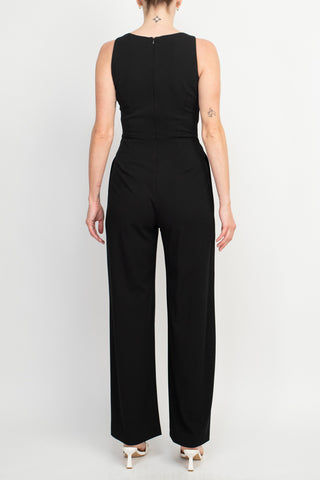 Connected Apparel Scoop Neck Crepe Knit Split Leg with Two Pockets Jumpsuit_Back
