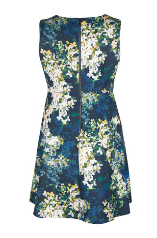 Adrianna Papell Crew Neck Sleeeless Flutter Zipper Back Floral Print Scuba Dress (Plus Size)