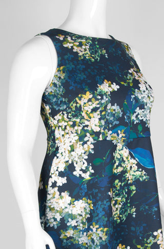 Adrianna Papell Crew Neck Sleeeless Flutter Zipper Back Floral Print Scuba Dress (Plus Size)