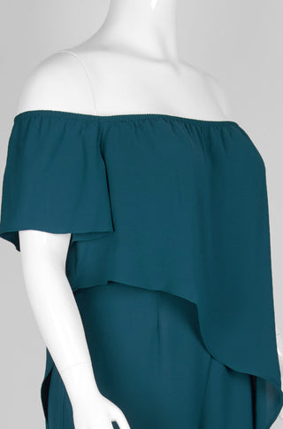 Mono liso asimétrico de manga corta con hombros descubiertos y botones de Adrianna Papell (talla grande)