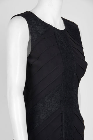 Adrianna Papell Crew Neck Sleeveless Piping Detail Zipper Back Jersey Lace Dress