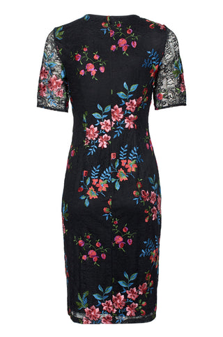 Adrianna Papell V-Neck Short Sleeve Bodycon Zipper Back Floral Embroidered Lace Dress