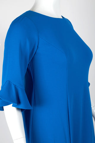 Adrianna Papell Crew Neck Circular Flounce Sleeve Zipper Back Flutter Solid Crepe Dress (Plus Size)
