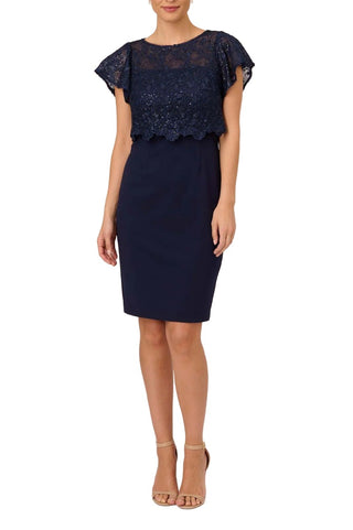 Adrianna Papell Illusion Crew Neck Cap Sleeve Lace Top Blouson Crepe D Curated Brands Adrianna Papell Illusion Crew Neck Cap Sleeve Lace Top Blouson Crepe D Curated Brands