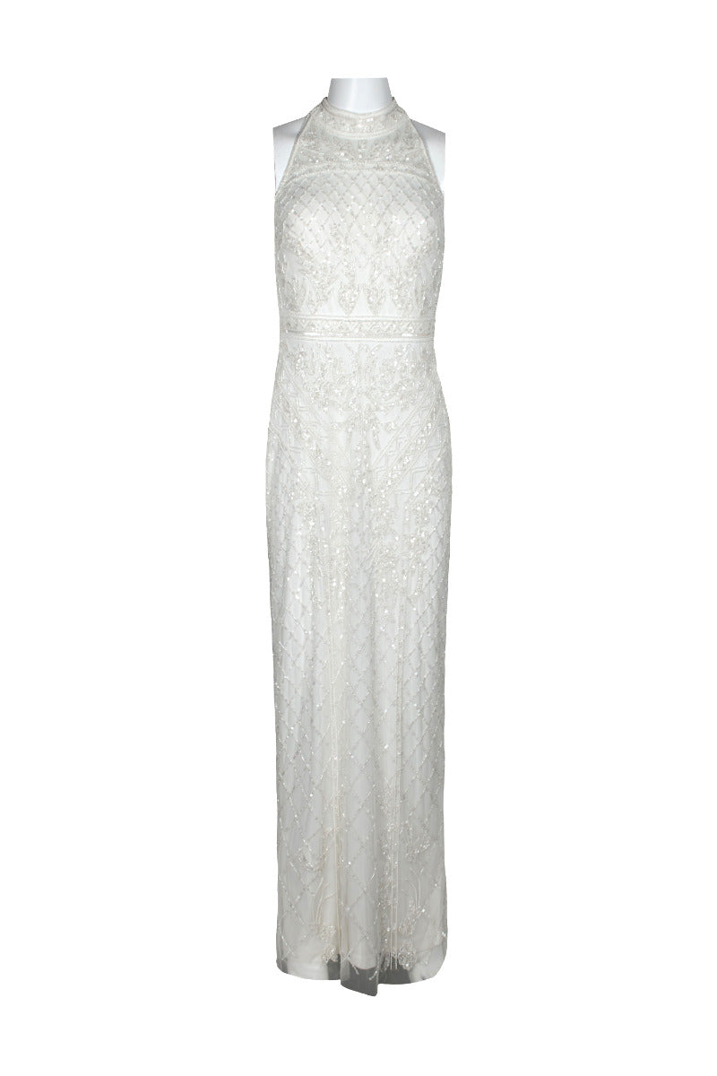 Adrianna Papell Halter Neck Racer Back Slit Back Embellished Mesh Gown Curated Brands Adrianna Papell Halter Neck Racer Back Slit Back Embellished Mesh Gown Curated Brands