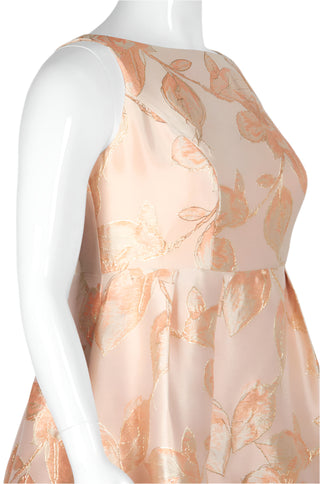 Adrianna Papell Boat Neck Sleeveless Pleated Zipper Back High Low Jacquard Dress (Plus Size) - PALE PEACH MULTI - side