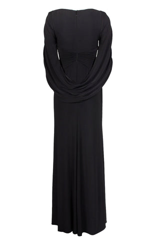 Adrianna Papell Embellished V-Neck Crossed Front Ruched Cowl Back Solid Jersey Dress