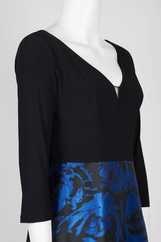 Adrianna Papell V-Neck Long Sleeve Zipper Back Pockets Floral Print Jacquard Jersey Dress
