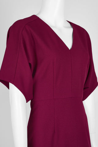 Donna Morgan V-Neck Short Sleeve Slit Back Zipper Back Solid Stretch Crepe Dress