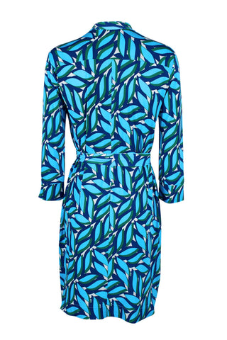 Donna Morgan High Neck Button Down Tie Waist Multi Print Jersey Dress