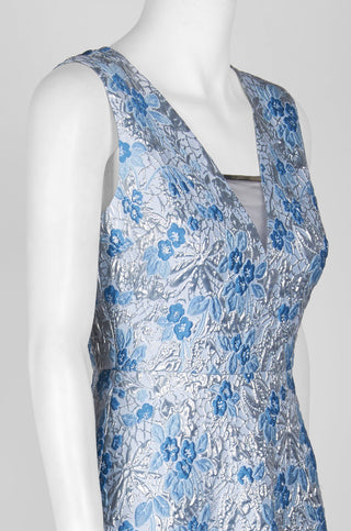Elie Tahari V-Neck Sleeveless Zipper Back A-Line Floral Jacquard Dress