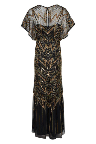Aidan Mattox V-Neck Dolman Sleeve Keyhole Back Embellished Mesh Dress