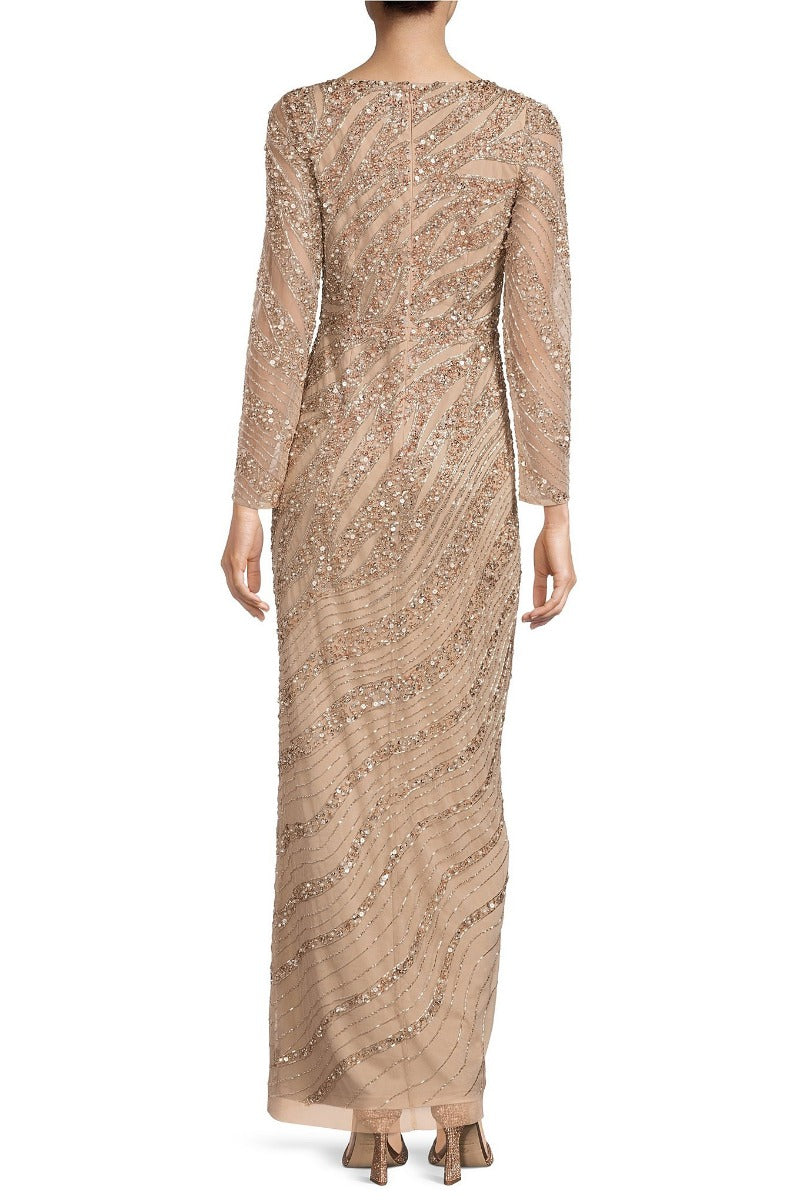 Aidan Mattox Beaded Neck Long Sleeve Illusion Slit Front Embellished Mesh Dress Aidan Mattox Beaded Neck Long Sleeve Illusion Slit Front Embellished Mesh Dress