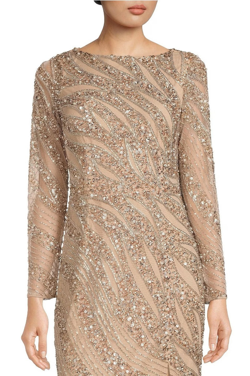 Aidan Mattox Beaded Neck Long Sleeve Illusion Slit Front Embellished M Curated Brands Aidan Mattox Beaded Neck Long Sleeve Illusion Slit Front Embellished M Curated Brands