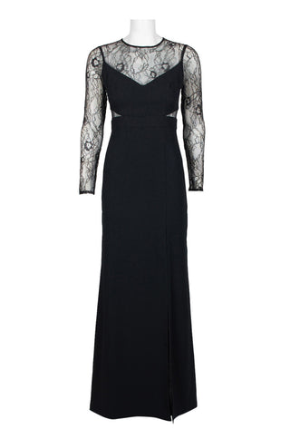 Aidan by Aidan Mattox Crew Neck Illusion Lace Bodice Long Sleeve Zipper Keyhole Back Pleated Crepe Twill Gown Aidan by Aidan Mattox Crew Neck Illusion Lace Bodice Long Sleeve Zipper Keyhole Back Pleated Crepe Twill Gown