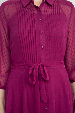 Nanette Lepore Collared 3/4 Sleeve Button Down Tie Waist Illusion Chiffon Dress