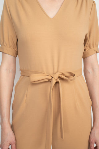 Nanette Lepore V-Neck Short Sleeve Tie Waist Solid Zipper Back Jumpsuit