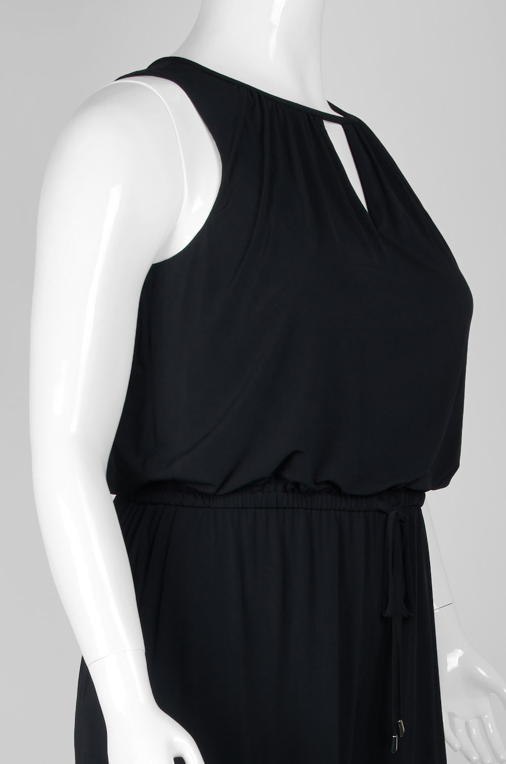 London Times Crew Neck Keyhole Front Sleeveless Blouson Elastic Waist