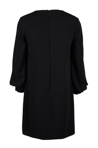 London Times Crew Neck Tie Front Detail Long Sleeve Zipper Back Solid Crepe Dress