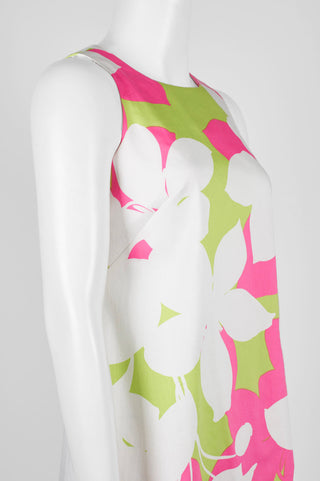 London Times Crew Neck Sleeveless Zipper Back Floral Print Cotton Dress