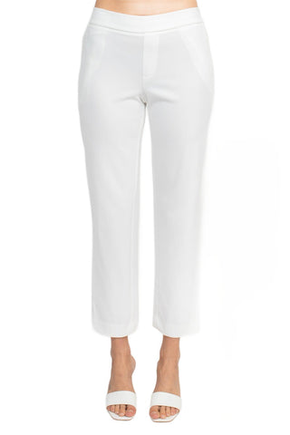 T Tahari Mid Waist Pull On Ankle Slim Fit Crepe Pant with Pockets - White - Front